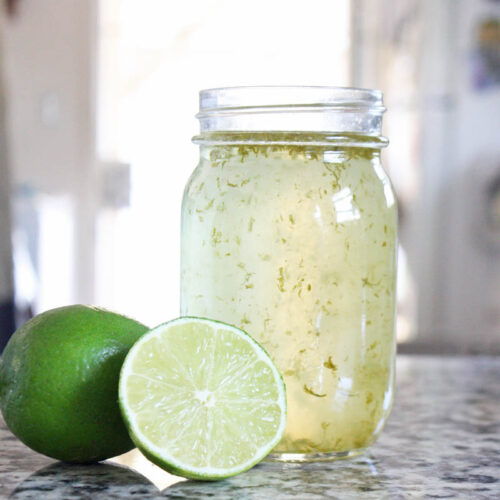 Lime simple syrup on the kitchen counter